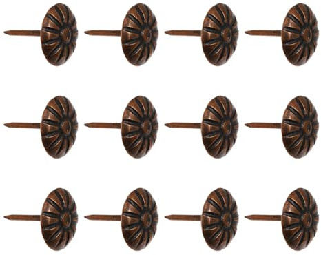 AMUSLESUR 100 Piezas de Tachuelas para Muebles Forma de Crisantemo, Clavos de Tapicería en Hierro Rojo Antiguo para Uso en Decoración Vintage