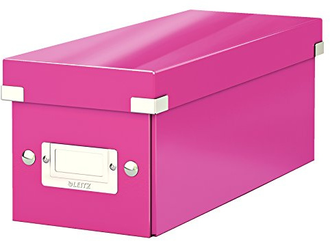 Leitz Click & Store WOW schmale Aufbewahrungsbox mit Deckel, Box zur CD Aufbewahrung, als Geschenkbox oder für Zubehör im Haushalt und Büro, 84% recycelte Premium-Hartpappe, Pink, 60410023