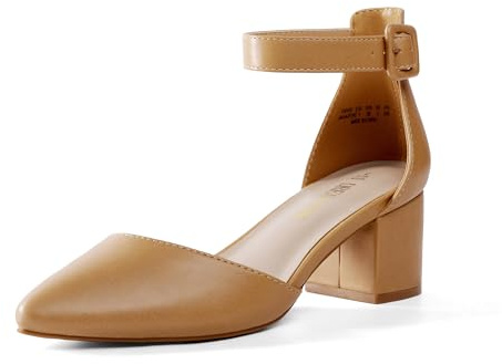 DREAM PAIRS Women's Elastic Ankle Straps Court Shoes,Nude/PU,7