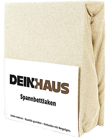 DH DEIN.HAUS Frottee Weiches Spannbetttuch 100 x 200 cm – Baumwolle, mit Gummizug, pflegeleicht, Bettlaken – Farbe: Ecru