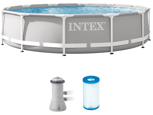 Intex 26711EH Prism Frame Premium Above Ground Swimming Pool Set: 12ft x 30in – Includes 530 GPH Cartridge Filter Pump – SuperTough Puncture Resistant – Rust Resistant – 1718 Gallon Capacity