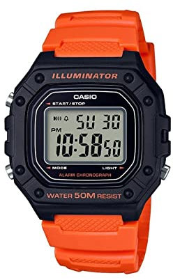 Casio Orologio da polso da uomo al quarzo sportivo bracciale e cassa in resina di colore arancione display analogico nero - W-218H-4B2