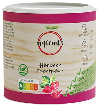 myfruits Polvo de frambuesa, liofilizado, 70 g, sin aditivos, frambuesas 100% secas y molidas, polvo de fruta para batidos, batidos y yogur