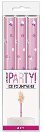 Birthday Pink Glitz Ice Fountains - Vibrant & Sparkling Celebration Candles - Perfect for Cakes & Parties - 3ct