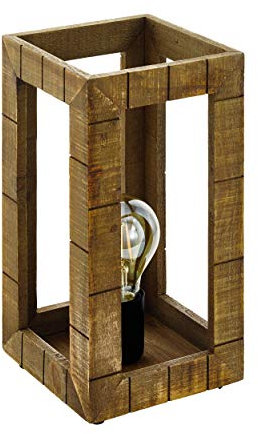 EGLO Tischlampe Takhira, 1 flammige Tischleuchte Vintage, Retro, Rustikal, Nachttischlampe aus Stahl und Holz, Wohnzimmerlampe in Schwarz, Braun, Lampe mit Schalter, E27 Fassung
