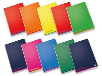 Pigna Colours, Quaderno Formato A4, Rigatura 0Q, Quadretti 5 mm Margine, Carta 80G/Mq, Pacco da 10 Pezzi, 02308750Q, I colori potrebbero non essere tutti quelli presenti in foto
