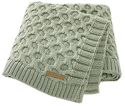 Surwin Couverture Bébé en Tricot, Couvertures Tissée de Moelleuses, Naissance Literie Bébé Chaud Hiver Gigoteuses d?emmaillotage pour Enfant Fille Garçon (80x100cm,Vert Clair)