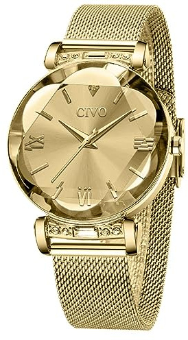 CIVO Women's Watches Slim Ultra Minimalist Ladies Watches Gold Designer Steel Mesh Strap Watch Waterproof Elegant Classic Dress Casual Analogue Wrist Watches for Women