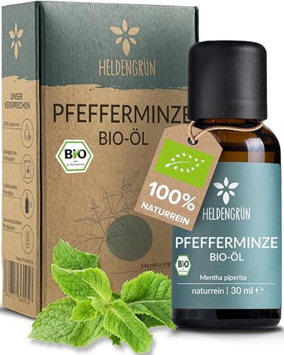 Heldengrün® BIO Pfefferminzöl [100% NATURREIN] - Reines Pfefferminzöl zum Verzehr - Frisch, belebend & klar - Minzöl aus Griechenland - Peppermint Oil