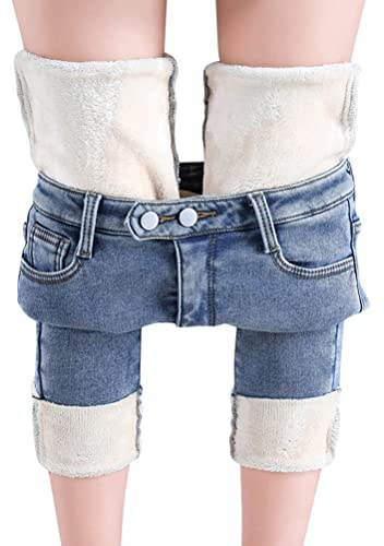 Yesgirl Femme Pantalons Hiver Chaud Thermique Pantalon Jeans Polaire Pant Haute Skinny Stretch Legging Grande Taille Décontractés Pantalon A Bleu Clair S