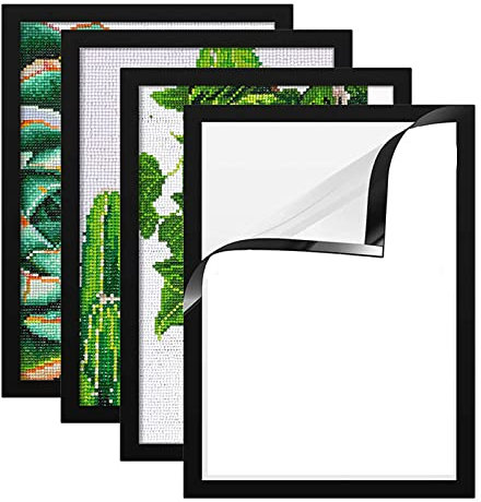 Huacan Diamond Painting Rahmen 4 Stück Bilderrahmen Diamant Paintings A4 Plakatrahmen Blatthalter 30x40 cm Schwarz Selbstklebend Magnetisch für Wanddekoration