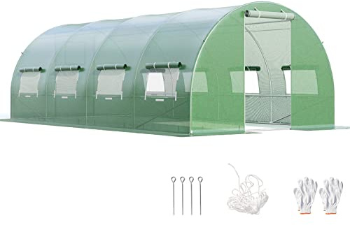GOPLUS 6x3x2m Gewächshaus mit Metallrahmen, 18m² Gartengewächshäuser mit 8 Fenstern & 2 Türen, Foliengewächshaus für Bauernhof, Hinterhof & Garten (6x3x2m)
