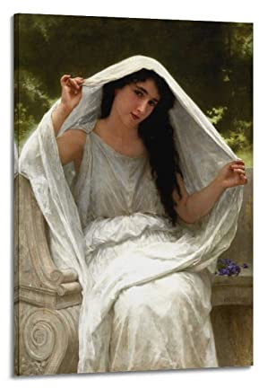 OdDdot William Adolphe Bouguereau Œuvre d'art de peintre – (The Veil Le Voile, 1898) Impression sur toile, peinture murale, cadeau, impressions pour salon, chambre à coucher, œuvres d'art 40 x 60 cm