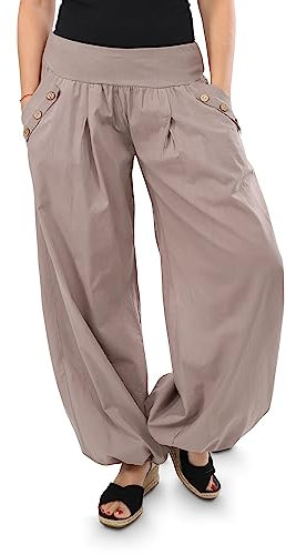 Malito - Damen Pumphose - leichte Stoffhose für Strand & Alltag - lockere Freizeithose für den Sommer - lässige Aladinhose Sommerhose 23245H (34-40 |Fango)