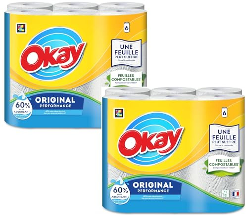 Asciugamano tutto Okay Original – carta bianca bianca per la cucina, 12 rotoli (2 x 6 rlx) economico e resistente, offerta speciale