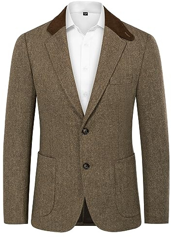 PaulJones Sakko herr vintage ullblandning kavaj med tweed kavaj 2 knappar normal passform, BRUN, XL