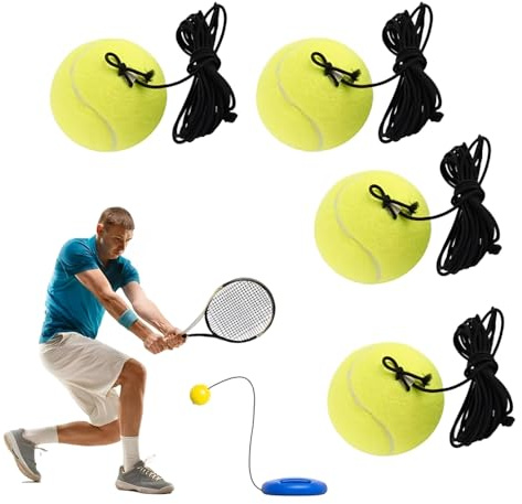 LATRAT 4 palloni da tennis con corda, allenatore da tennis, palloni di ricambio, palloni durevoli con corda per attrezzatura di allenamento per principianti, gialli
