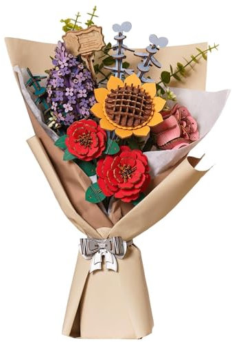 rowood Puzzle 3D, Fleur en Bois, kit de modélisation de Fleurs artificielles à Assembler pour Adultes (Flower Bouquet)
