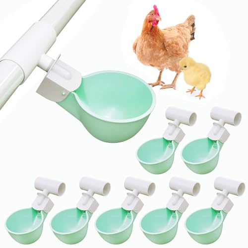 8 unidades de tazas de agua para pollo con accesorios de PVC en T para tubo de 1/2 pulgada, sistema automático de riego de pollo, anti-fugas, contiene un 50% más de agua, adecuado para pollos, patos