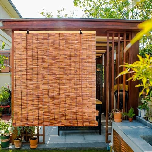 Anpassbar Bambus Rollo 80 90 100 110 120cm Breit Schilfrohrrollos zum Aufrollen Aussenbereich Bambusvorhänge Sichtschutz Natür Rollo für Innen Dekoration Fenster Türen