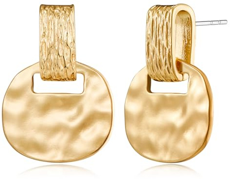 MUYAN Hammered Gold Drop Earrings for Women Modern High Polished Statement Finish Dangling Earrings Jewelry
