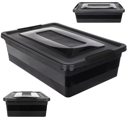 KADAX - Scatola portaoggetti con coperchio, scatola per giocattoli, contenitore in plastica resistente, scatola portaoggetti con chiusura a scatto, contenitore portaoggetti (Nero, 28 L)