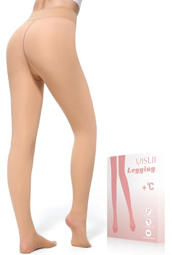 UISLII Fleece Lined Tights Women, Warm Pantyhose leggings Women,Fake Translucent Thermal Skin Colored Tights for Winter