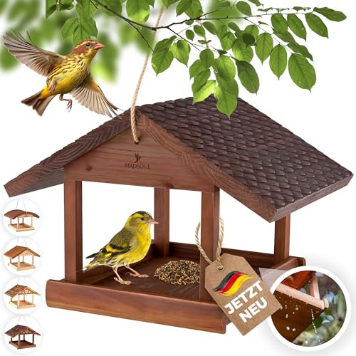 BIRDSOUL Vogelhaus zum Aufhängen [Wasserabweisend] Vogelfutterhaus Wetterfest | Vogelhaus Balkon | XXL | 2 Farben + 3 Designs