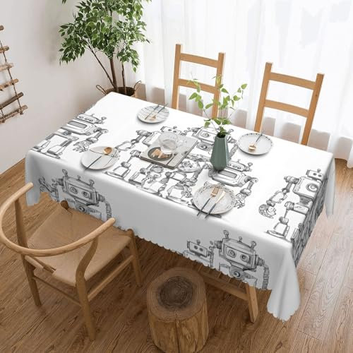 Gjgdbxdw Cute Cartoon Robots Print Printed Rectangle Tablecloth, Waterproof Table Cloth Wipeable Table Cover for Home Kitchen Dining Party Indoor and Outdoor, 54'' X 72''
