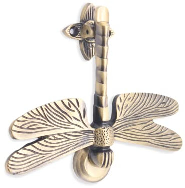 Infinity Decor Battente per porta a forma di libellula in ottone massiccio con finitura in ottone lucido, battente vintage per porta d'ingresso