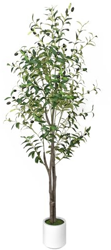 Olivo Artificial Planta 160cm Plantas Artificiales Decorativas Grande Árboles Plástico de Interior y Exterior Decoración con Cuenca Blanca para Hogar, Oficina, Casa, Balcón, Dormitorio (1Pack)