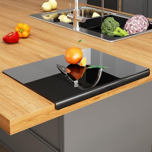 Planche à découper acrylique JJL avec lèvre de comptoir, Noir, 41 x 32 cm - sans bisphénol A, Antidérapante, Hygiénique, Pour protéger les comptoirs de cuisine, Cadeaux créatifs