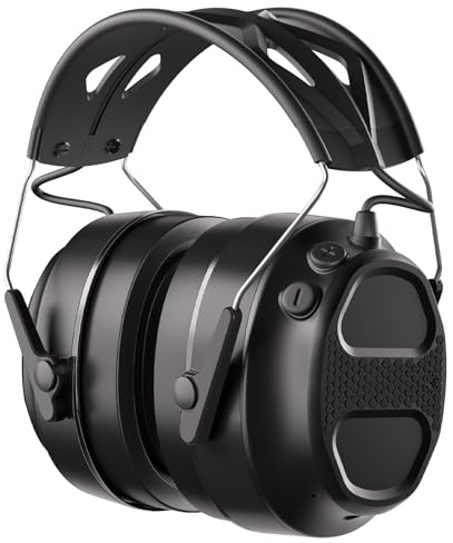 Gel Ear Pad Bluetooth 5.4 Hearing Protection Headphones with Rechargeable Battery 120H Playtime, SNR 30dB Safety Earmuffs Ear Protection for Lawn Mowing, Workshops, Snowblowing