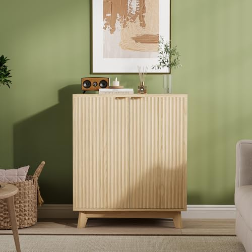 Garvee 34.49 in Sideboard Buffet Cabinet, Modern Fluted Accent Credenza | Storage Space, Doors & Adjustable Shelves, Wood Coffee Bar Console Table for Living Room, Dining Room, Kitchen or Entryway