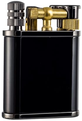 Mässing Vintage Fotogen Vindtät Tändare med Tändstickor Vattentät Bärbar Återanvändbar Tändare, Herrpresent for Dagliga Behov och Utomhuscamping (Fotogen Ingår Ej)(Black)