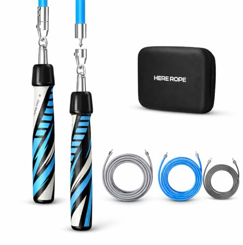 HEREROPE Weighted Jump Rope for Men Women Interchangeable 1/6lb 1/4lb 1/2lb Heavy Jump Rope- Adjustable Length, Tangle Free, Smooth Ball Bearing, Anti-slip Grip, Skipping Rope for Weight Loss