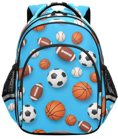 RPLIFE Ryggsäck för barn, söt basket blå ryggsäck grundskola, Söt basketblå, 17 Inch, Klassisk | Elegant tryckt design, unisex barnryggsäckar, åldrarna 6-12