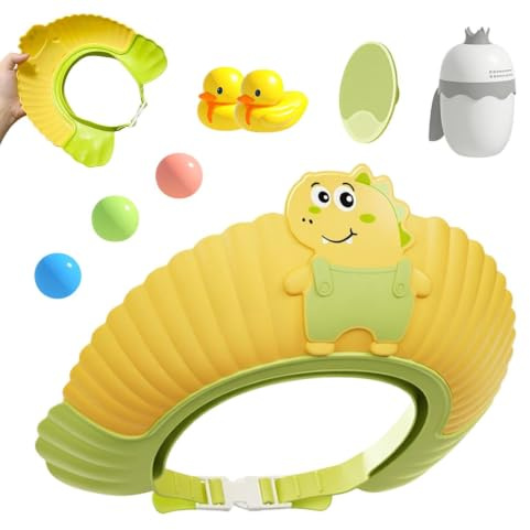 Kids Shower Hat - Adjustable Shampoo Visor With Bath Accessories | Adjustable Size Assorted Colors Light Weight Anti Backflow Design Includes Ball Duck Brush Cup Suitable For Hair Washing Head