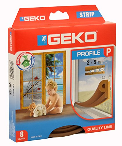 Geko 940003, Joint autocollant en caoutchouc pour portes et fenêtres, profil à P, L : 6 m, l x h : 9 x 5,5 mm, durée maximale : 8 ans, Marron (Braun)