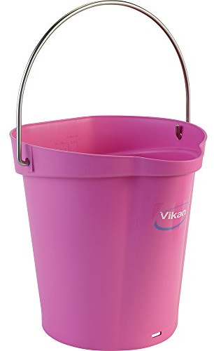 Vikan 56881 Durable Polypropylene Hygiene Bucket/Pail, Stainless Steel Handle, 6 Litres, Pink