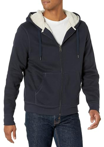 Amazon Essentials Sweat à Capuche avec Fermeture Éclair intégrale et Doublure en Polaire Sherpa Homme, Bleu Marine, L