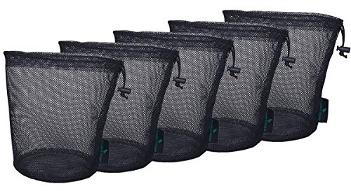 iBasingo Sac en Filet Noir Sac en Nylon Durable Avec Cordon de Serrage Petit Sac de Voyage Sac de Rangement en Mesh pour Les Cosmétiques Douche Gels Pot Balle de Tennis Outils 5 pcs/lot BVP03-L