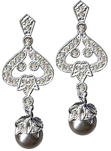Ohrringe Jugendstil Perle Echt Sterling Silber 925 Zirkonia Strass Liebe Glaube Hoffnung Emotion Symbol Motiv Stil Objekt weiss extravagant gut modisch klar schön transparent