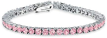 Bling Jewelry 12 Ctw Prong Basket Set Solitaire Round Cubic Zirconia Simulato Luce Rosa Tormalina Aaa Cz Bracciale Da Tennis Per Le Donne Prom Bride Placcato Argento