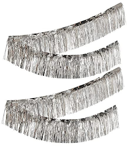 CENPEK 2 Stück PET-Regengürtel Regenseide Quasten-Vorhang, Metallfolie Quasten-Vorhang Streamer Hintergrund für Zeremonie, Hochzeit, Party, Dekoration, Geburtstagsdekoration, 30 cm x 3 m (Silber)