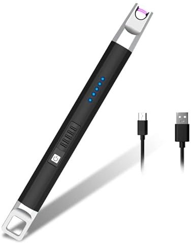 Rouclo Accendino Elettrico, Accendigas USB Ricaricabile con Indicatore della Batteria,Accendino Lungo per Candele, Accendino Arco Elettrico per Accendere Candele,Stufe, Barbecue,Campeggio (Nero)