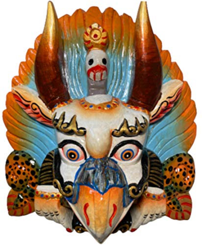 Himalayan Craft Garuda Wandskulptur, handgeschnitzt auf einzelnem Holz, schützende Gottheit, tibetischer Nepal-Buddhismus, antiker Cheppu,Wandbehang Holzmaske Kunstwerk des Welterbes, Nepal