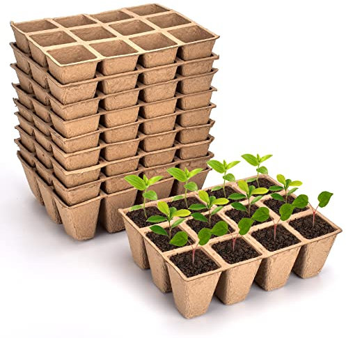 gueche 10 Pièces Pots Biodégradables, Petits Pots de Fibre, Pot Jardinage en Se avec 60 étiquettes de Plantes, Godets Semis Plantes Biodégradables, Fleurs, Pots de semences pour Jardin