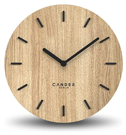 Cander Berlin MNU 2730 A Reloj de pared de madera silencioso 30 cm moderno chapa de roble sin tictac cocina salón analógico vintage