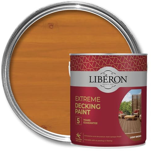 Libéron Extreme Decking Paint for Exterior Wood, Light Brown, 2.5L | 5-year guarantee, Anti-slip finish, Highly water-repellent & resistant, Direct application with no undercoat
